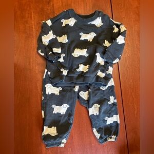 H&M Gray and Cream Dog Print Sweatsuit 12-18M